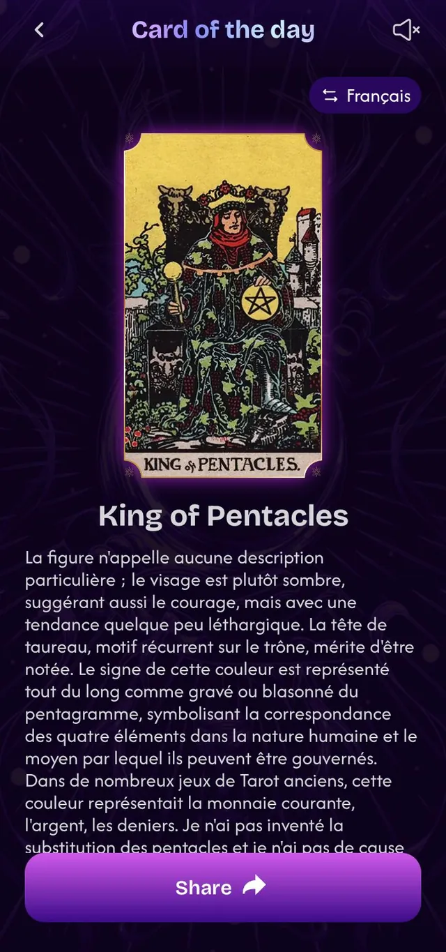 The Languages screen of the Zeva tarot app