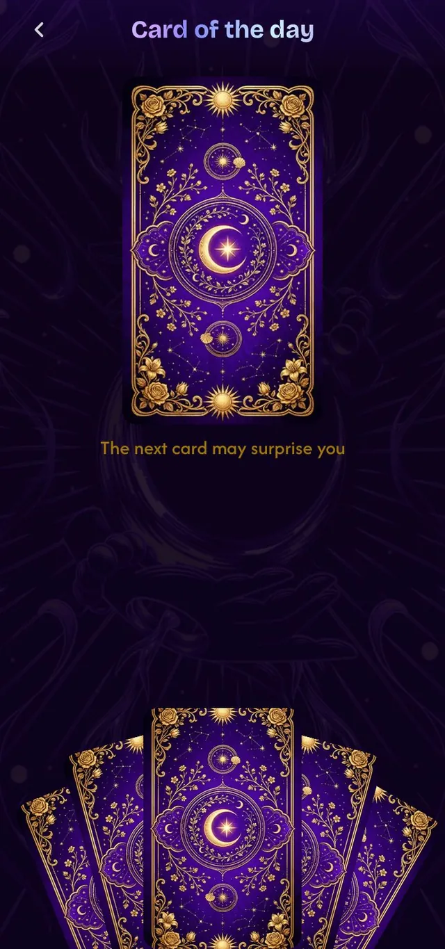 The Shuffle screen of the Zeva tarot app